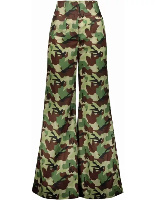 Green camouflage print nylon wide Pant