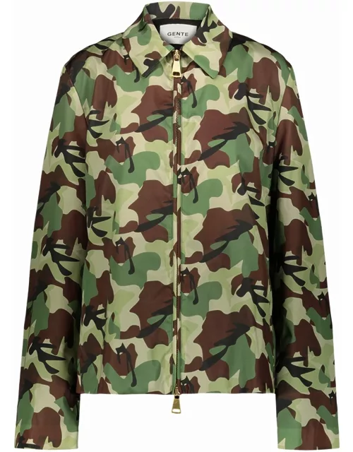 Green camouflage print over nylon Jacket