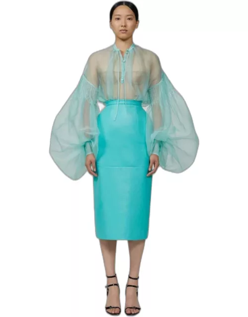 Del Core Organza Blouse and Leather Skirt