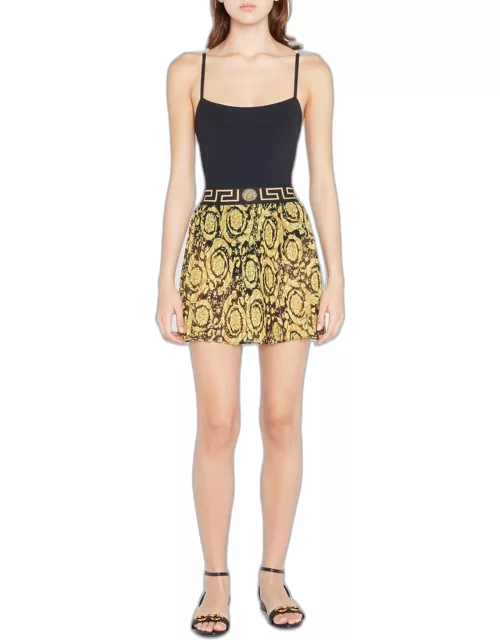 Barocco-Print Pleated Mini Skirt