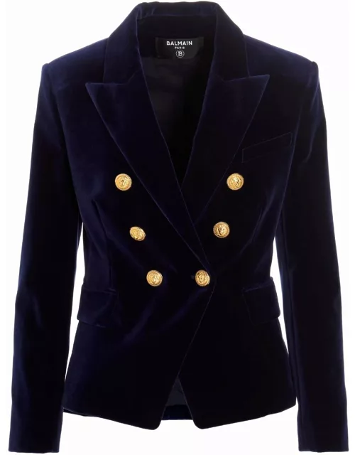 Blue cotton velvet blazer
