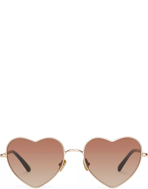 TOMS Women's Sunglasses Brown Heart Shaped Shiny Rose Gold Wire Frame Gradient Len
