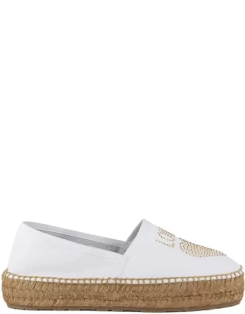 Love Moschino White Fabric Espadrilles Without Lace