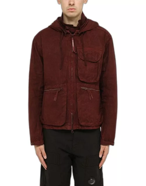 Short reversible burgundy parka jacket