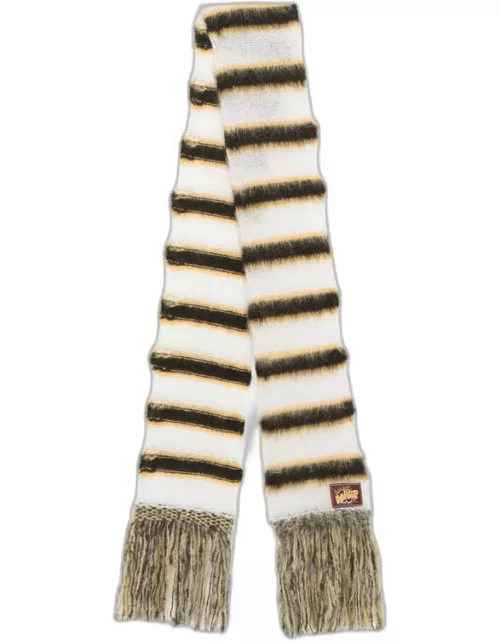 Mohair scarf with white/black/yellow stripe