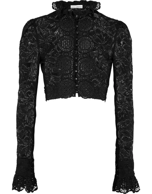 Black cropped guipure lace top