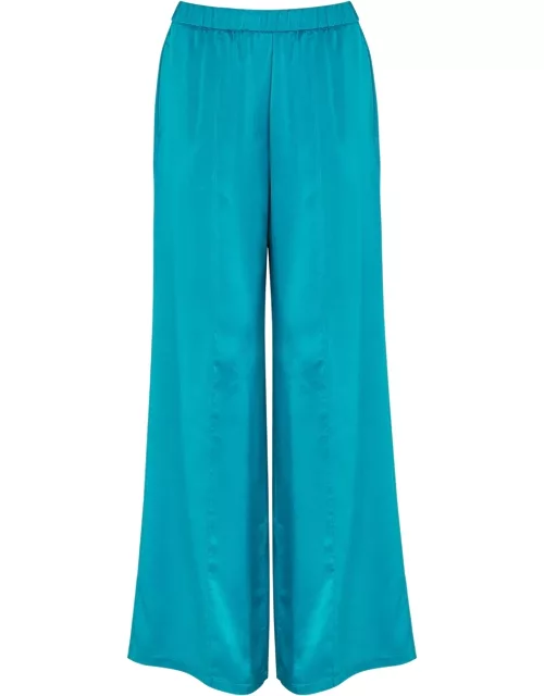 Turquoise silk-satin trousers