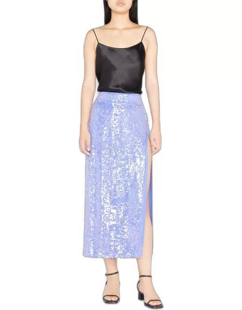 Sequin-Embellished Straight Slit Skirt