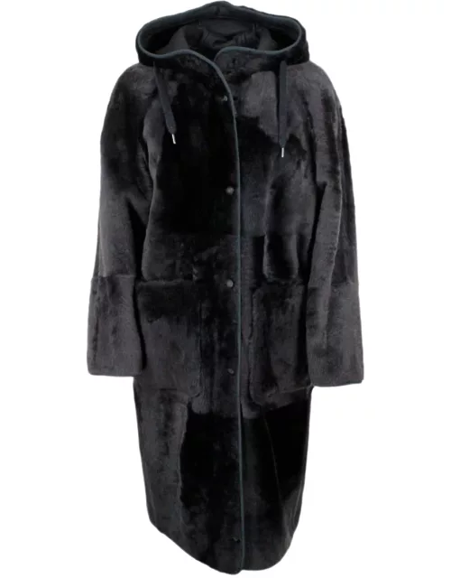 Brunello Cucinelli Reversible Coat In Soft Shearling With Hood
