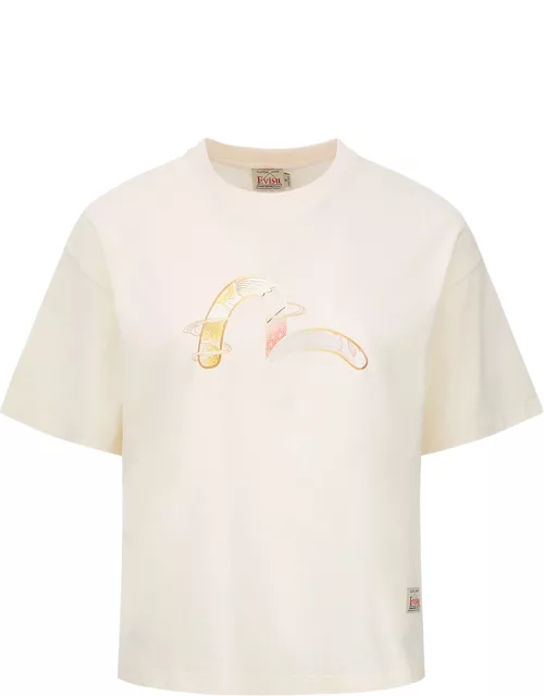 Japanese-pattern Seagull Print T-shirt
