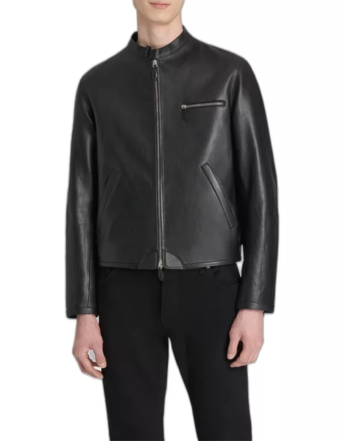 Men's Grained Leather Biker Jacket