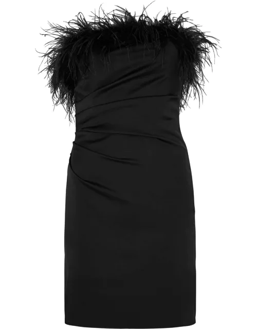 Picante black feather-trimmed mini dress