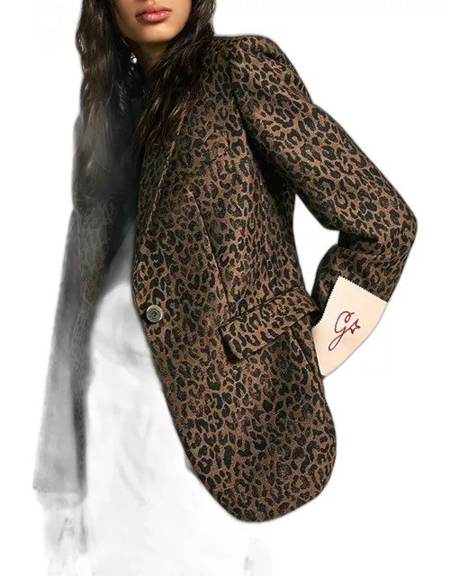 Leopard Jacquard Wool Blazer