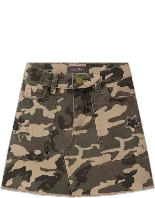 Jenny Camouflage Raw-Edge Mini Skirt
