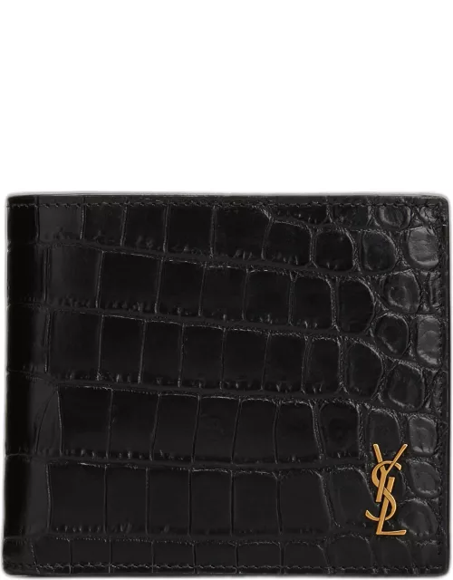 Men's YSL Croc-Embossed Bi-Fold Wallet