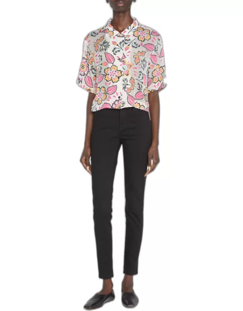 Mare Cropped Floral Button-Front Shirt