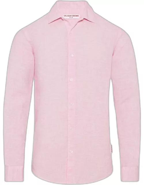 Giles Linen - Pale Pink/White Classic Collar Tailored Fit Linen Shirt