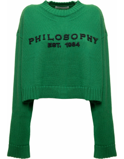 Philosophy di Lorenzo Serafini Green Wool Cropped Sweater With Logo Philosophy By Lorenzo Serafini Woman