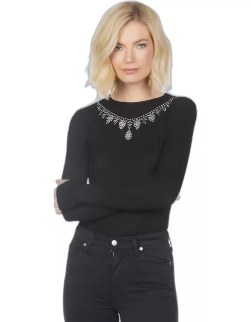 Alick Fitted Tee w/ Crystal Necklace - Black