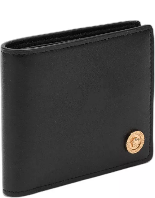 Black bi-fold wallet with Medusa plaque