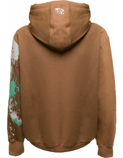 Barrow Beige Jersey Hoodie With Logo And Color Splash Detail Man
