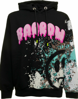 Barrow Black Jersey Hoodie With Logo And Color Splash Detail Man