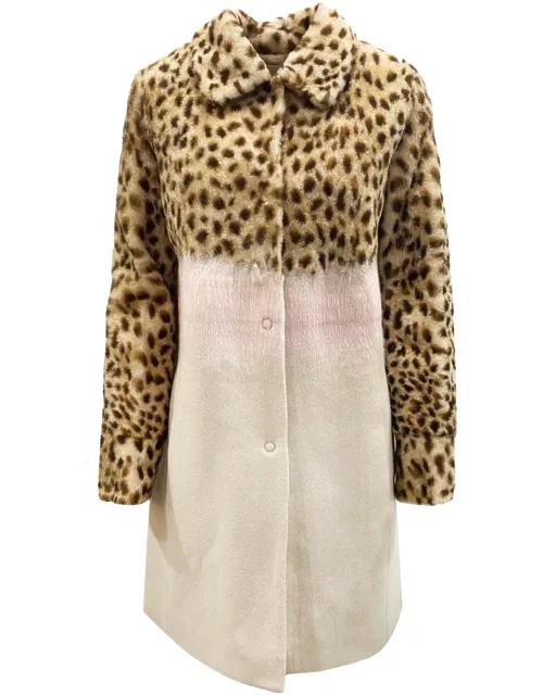 DROMe Leopard Sleeve Shearling Coat