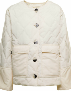 White Ripstop Quilted Crop Jacket Ganni Woman