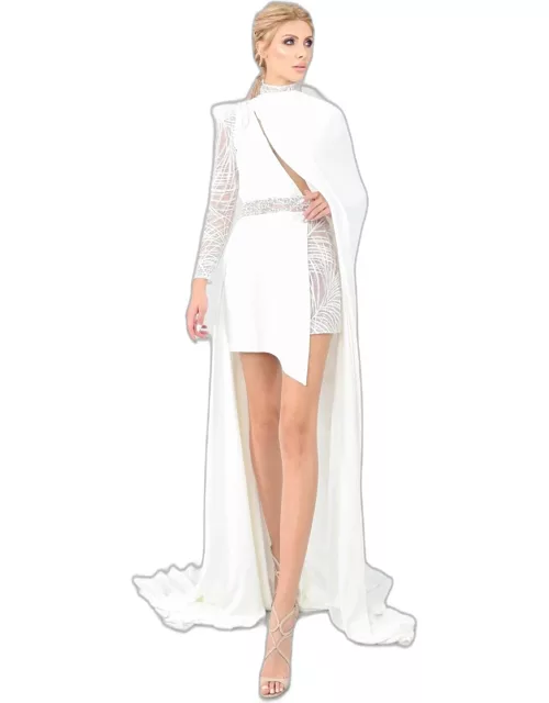 Jean Fares Couture Long One Sleeve Cocktail Dres