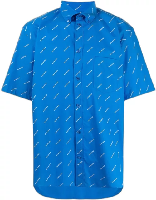 BALENCIAGA Logo Print Short Sleeve Shirt Blue