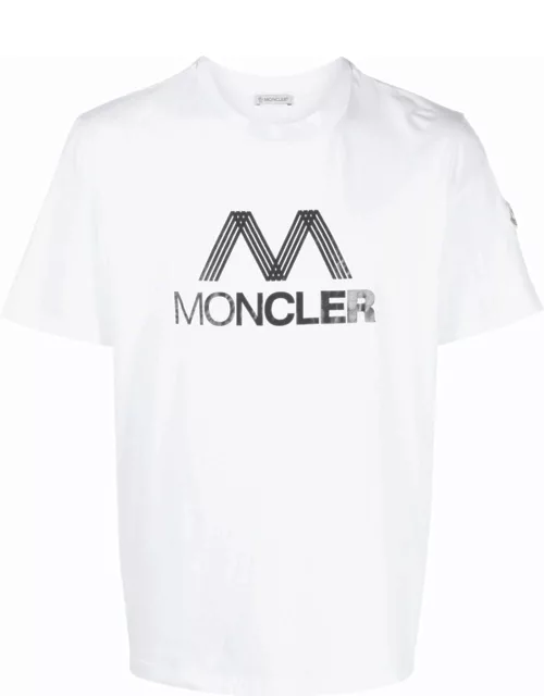 MONCLER Tricolor Accent Logo-Print T-Shirt White
