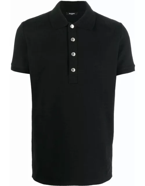 BALMAIN Monogram Pique Polo Shirt Black
