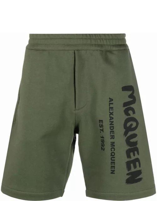 ALEXANDER MCQUEEN Side Logo-Print Shorts Green