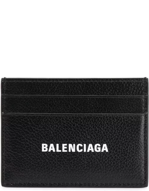 BALENCIAGA Logo Grained Card Holder Black