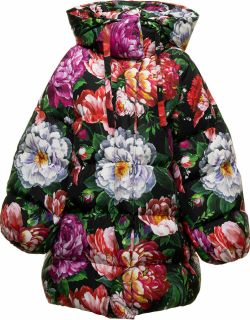 Multicoloured Long Down Jacket In Nylon With Pictorial Floral Print Dolce & Gabbana Woman