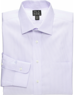 JoS. A. Bank Men's Traveler Collection Tailored Fit Spread Collar Mini Stripe Dress Shirt - Big & Tall, Light Purple, 17 1/2x36