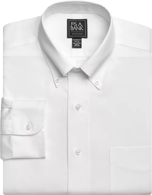 JoS. A. Bank Men's Traveler Collection Tailored Fit Button-Down Collar Dress Shirt, White