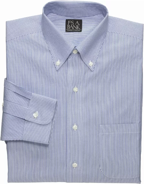 JoS. A. Bank Men's Traveler Collection Traditional Fit Button-Down Collar Thin Stripe Dress Shirt, Navy