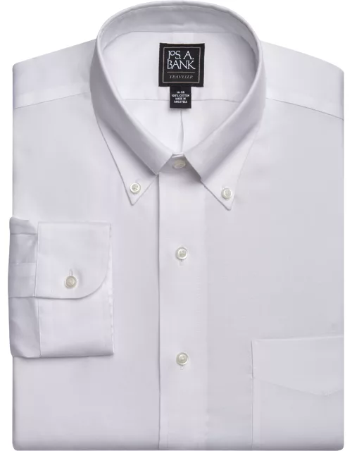 JoS. A. Bank Men's Traveler Collection Traditional Fit Button-Down Collar Dress Shirt, White