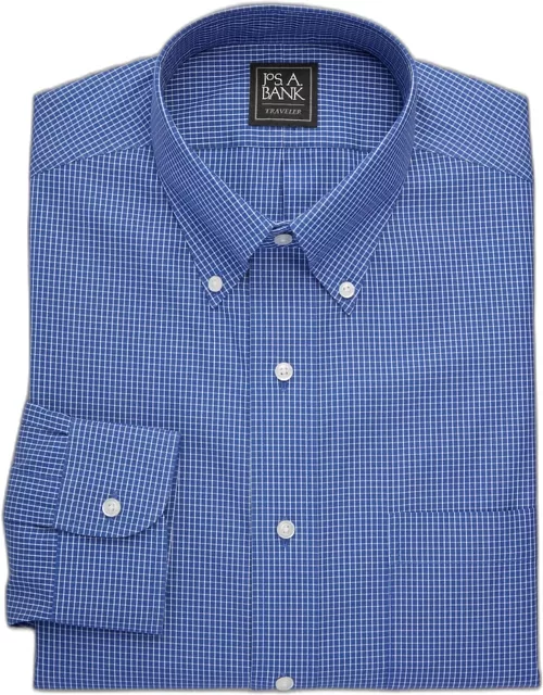 JoS. A. Bank Men's Traveler Collection Traditional Fit Button-Down Collar Grid Dress Shirt, Blue