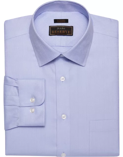 JoS. A. Bank Men's Reserve Collection Tailored Fit Spread Collar Herringbone Pattern Dress Shirt, Blue