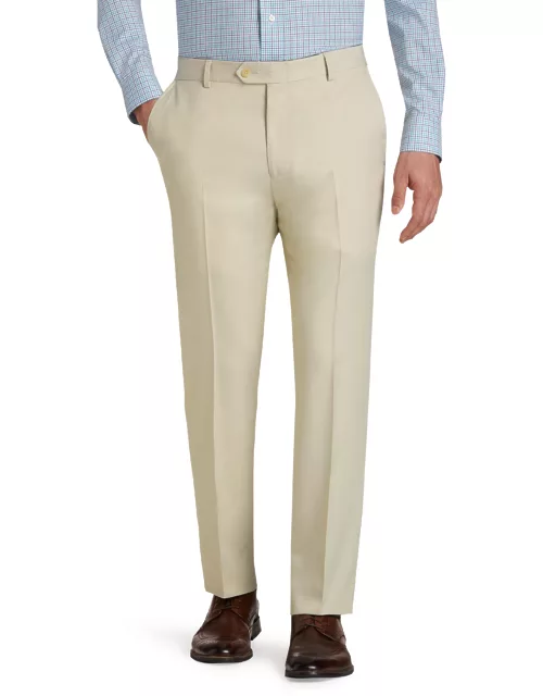 JoS. A. Bank Men's Traveler Performance Tailored Fit Flat Front Pants, Stone