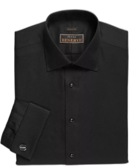 JoS. A. Bank Men's Reserve Collection Tailored Fit Spread Collar French Cuff Formal Dress Shirt, Black