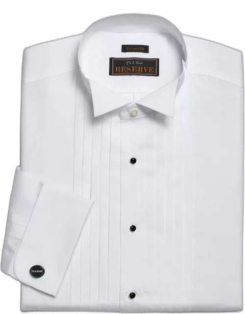 JoS. A. Bank Men's Reserve Collection Tailored Fit Wing Collar French Cuff Five-Pleat Formal Dress Shirt, White