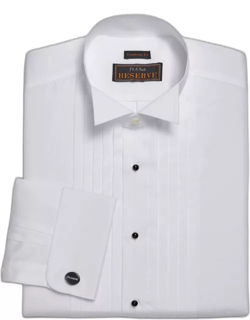 JoS. A. Bank Men's Reserve Collection Traditional Fit Wing Collar French Cuff Five-Pleat Formal Dress Shirt, White
