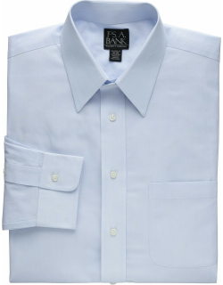 JoS. A. Bank Men's Traveler Collection Slim Fit Point Collar Fine Line Dress Shirt, Light Blue, 17x35