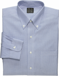 JoS. A. Bank Men's Traveler Collection Tailored Fit Button-Down Collar Collar Stripe Dress Shirt - Big & Tall, Navy, 15 1/2x36