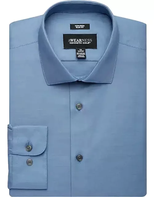 Awearness Kenneth Cole Men's Slim Fit Performance Stretch Dress Shirt Blue