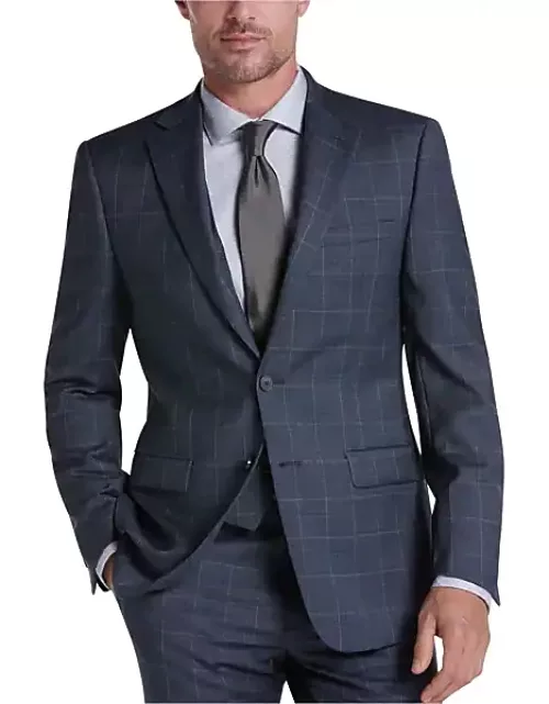 Calvin Klein Slim Fit Windowpane Men's Suit Separates Jacket Navy Plaid