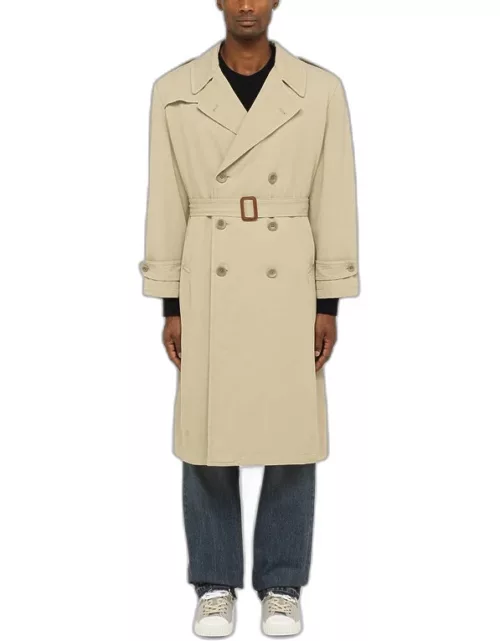 Beige double-breasted trench coat with belt